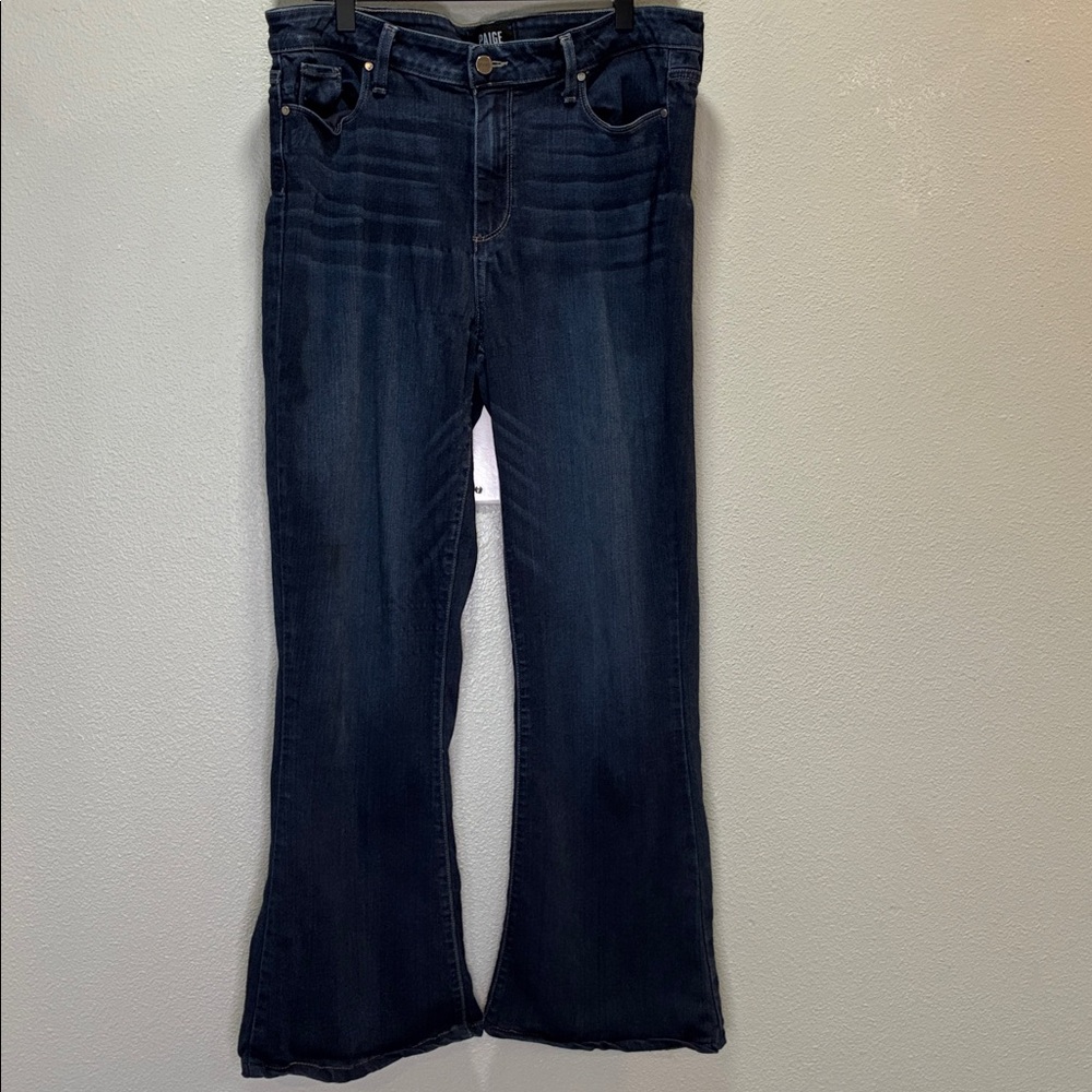 PAIGE Bell Canyon High Rise Flare Jeans Women’s 32 Dark Wash Stretch Boho Denim